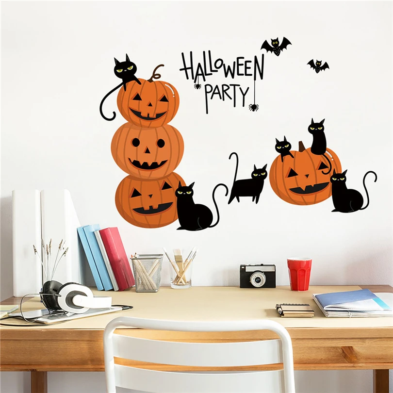 Happy Halloween Removable Vinyl Decal Cool Party Circle Wall Poster Crazy Pumpkin & Potion Wall Sticker Bedroom Living Room Mural Art Decor