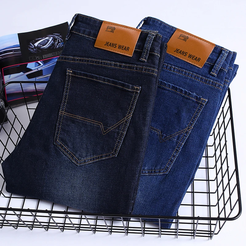 Brand 2019 New Men's Fashion Jeans Business Casual Stretch Slim Jeans Classic Trousers Denim Pants Male Black Blue