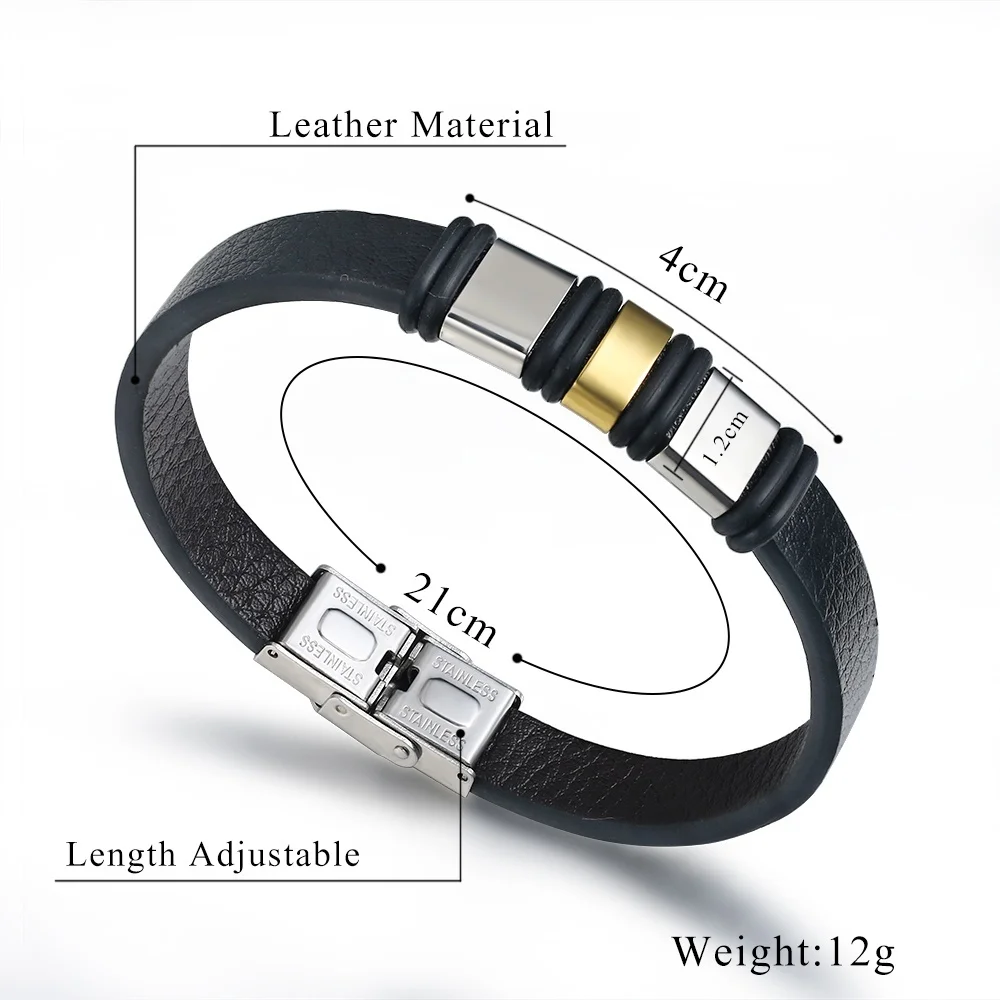 Trend Stainless Steel Leather Bracelet Men Vintage Titanium Steel