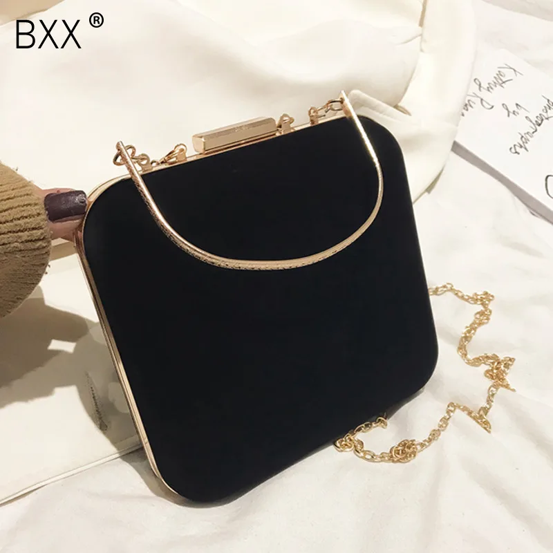 

[BXX] Lady Solid Color Velvet Crossbody Box Bag For Women 2020 Fashion Chain Simple Shoulder Messenger Bag Female Handbags HK304