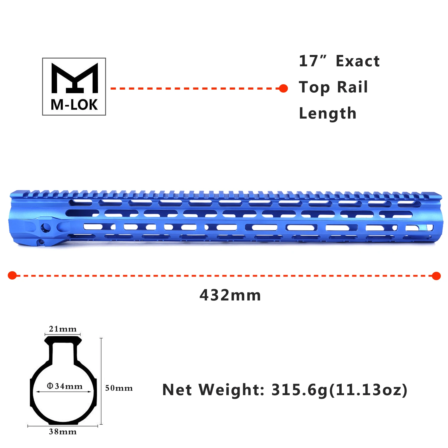 1" m-lok handguard Slip fit замок дизайн mlok handguard m4 m16 AR15 handguard - Color: HG68P17M-Blue