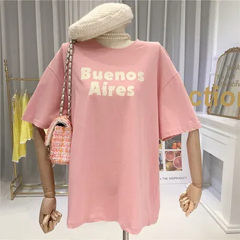 

Oversized Women's Extended T-shirt Short Sleeve 2020 Summer Loose Letter Print Cotton T Shirt Ladies casual clothes for women