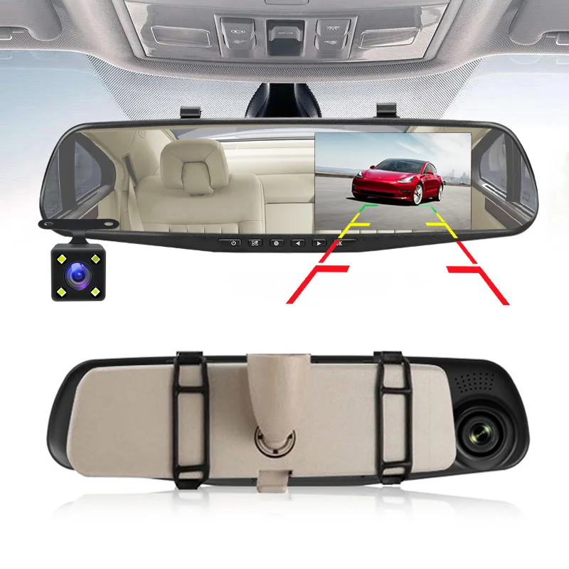  E-ACE Full HD 1080P Car Dvr Camera Auto 4.3 Inch Rearview Mirror Digital Video Recorder Dual Lens R