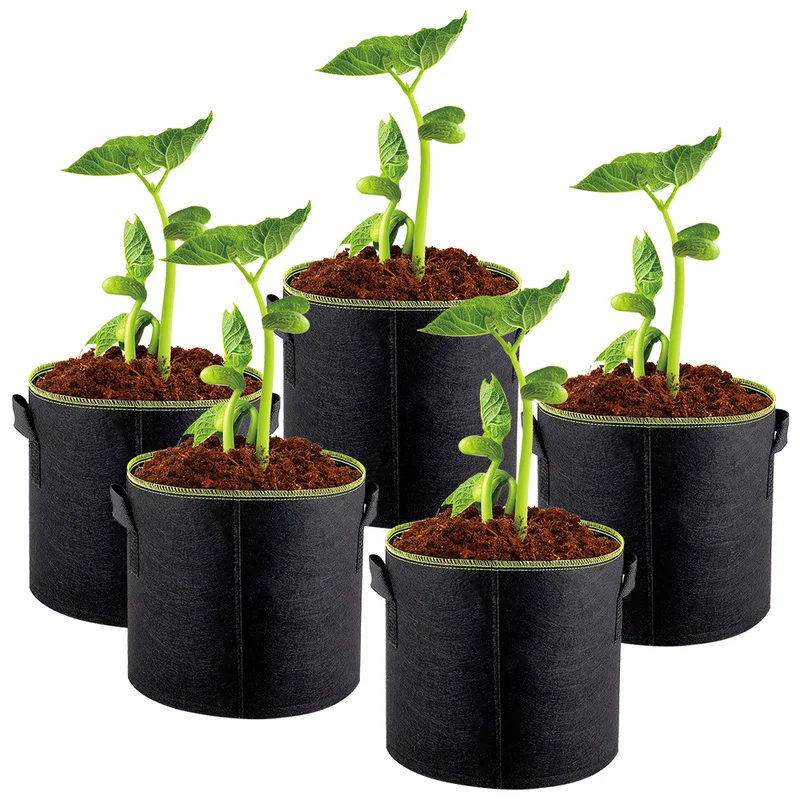 5pcs 5/7/10 Gallon Felt Plant Growing Bags Vegetable Flower Potato Pot Container Garden Planting Basket Farm Home Mushroom Seed 5pcs 5/7/10 Gallon Felt Plant Growing Bags Vegetable Flower Potato Pot Container Garden Planting Basket Farm Home Mushroom Seed