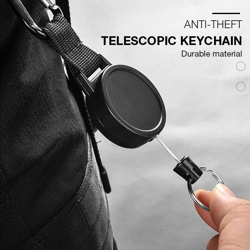 Anti-theft Telescopic Keychain Retractable Hook Keychain Burglar Chain Key Holder Tactical Key Ring Accessories 60cm telescopic keychain