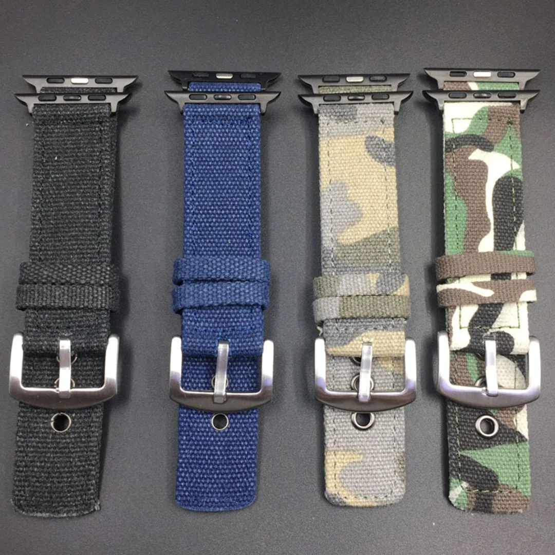 Camouflage Woven Nylon Canvas Replacement Sport Band For Apple Watch 38mm 42mm Wrist Bracelet Strap For iWatch 40mm 44mm