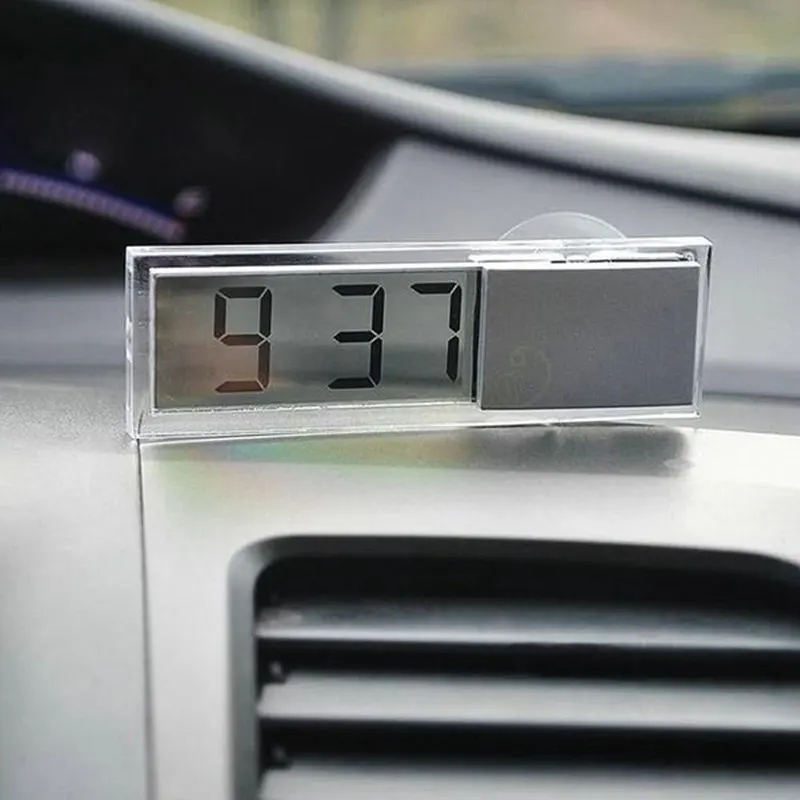

Adeeing Car Electronic Clock Mini Transparent LCD Display Digital with Sucker Glass Car Ornaments Car Interior Accessories