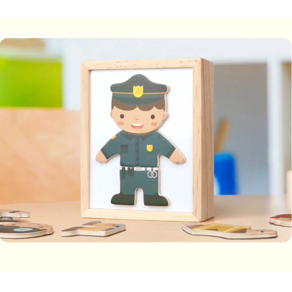 Baby Kids Toys Wooden Bear/Profession Suit Changing Clothes Magnetic Puzzles Set 6 Clothes Jigsaw Box Educational Children 6