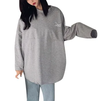 

Women Spring Autumn Fashion Simple Sweatshirt Cute Letter Print Loose Round Collar Long Sleeve Sweatshirt Plus Size