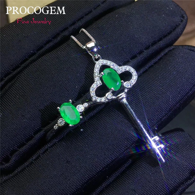  PROCOGEM 5A naturel émeraude bijoux ensembles pour femmes belle clé Fine parure de bijoux véritable