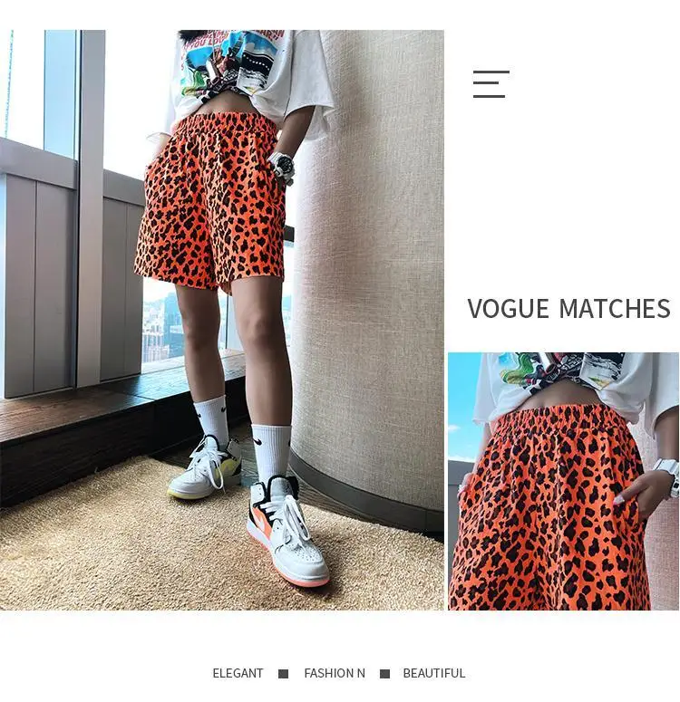 american eagle shorts Women Leopard Print Shorts Female Summer Casual Loose New Hip Hop Sports Wide Leg Outer Wear Beachwear Shorts Plus Size denim shorts