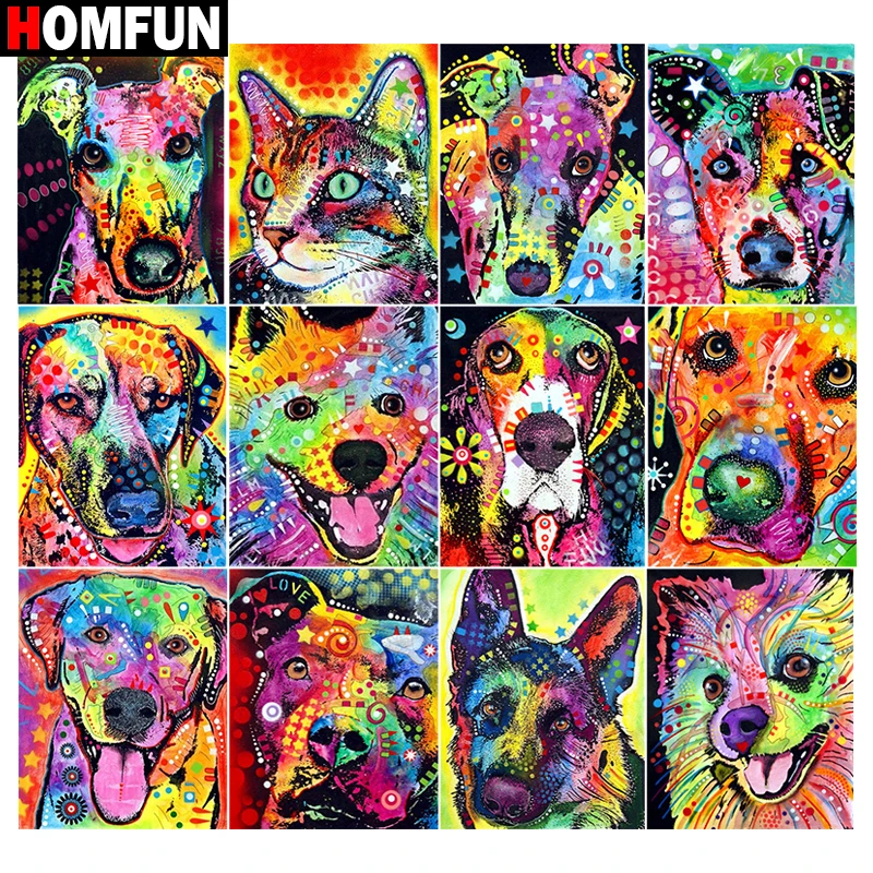 HOMFUN 5D DIY Full Diamond Embroidery &quotDog colors animal&quot Painting Cross Stitch Rhinestone Home Decoration | Дом и сад