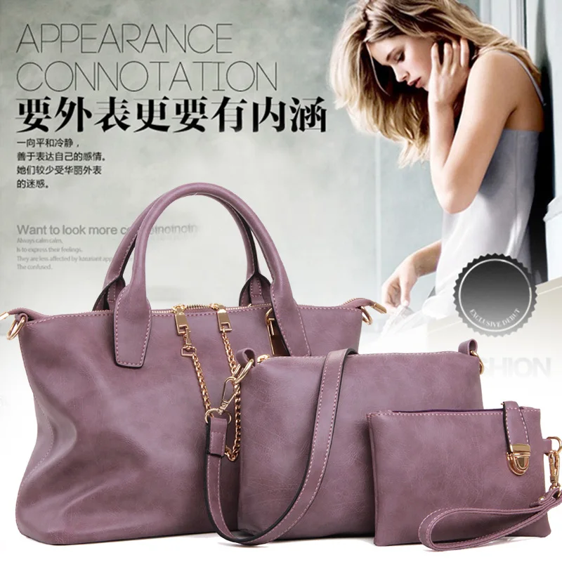 

2016 New Style Europe And America Retro Women's Different Size Bags Fashion Three-piece Set Shoulder Bag/ Hand Bag Shoulder Chai