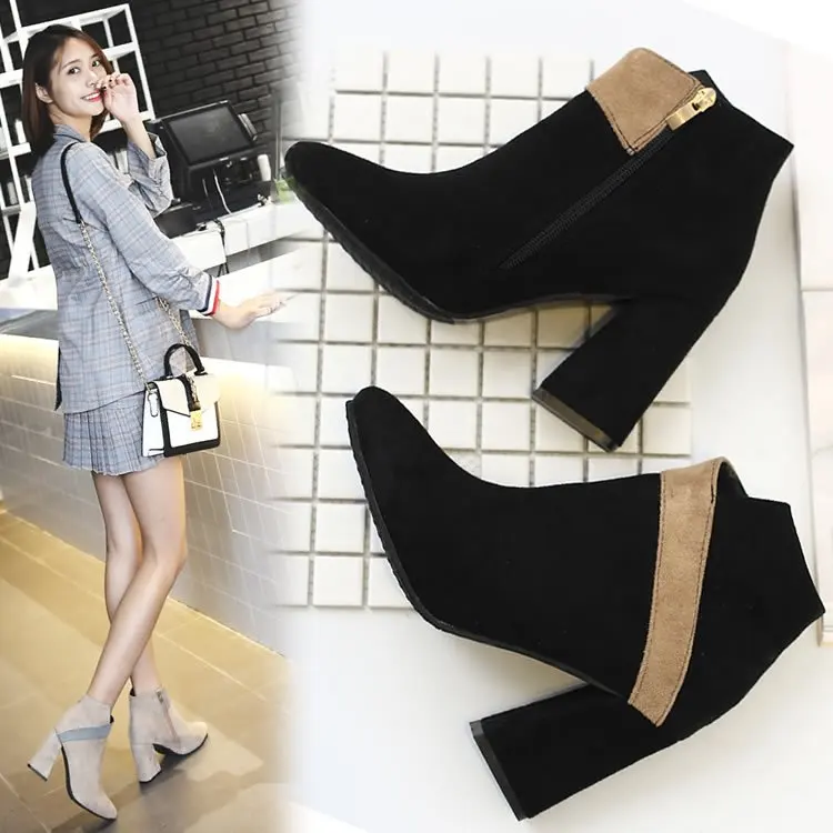 

2019 Autumn And Winter New Style Retro Pointed-Toe Suede Ankle Boots Mixed Colors High-Heel Chunky-Heel Martin Boots Women's Fas