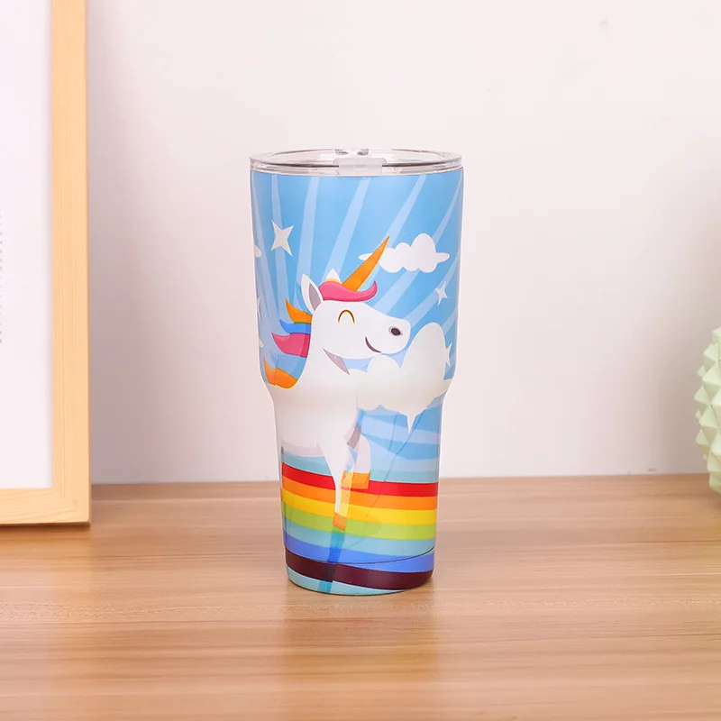 Travel Mug 20 30 OZ Tumbler Stainless Steel Double Wall Vacuum Insulated Mugs 30oz Coffee Cup Outdoor Beer Water Tea Coffee Mugs - Цвет: unicorn 1