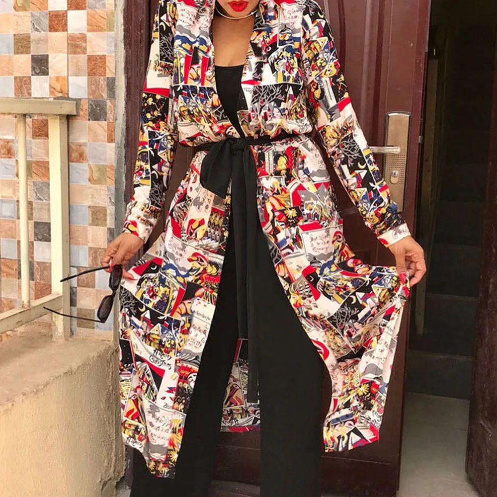 

2019 Autumn Print Long Blouse Shirt Women African Sexy Boho Designer Top Female Stylish Casual Shirts Streetwear Ladies Blouses