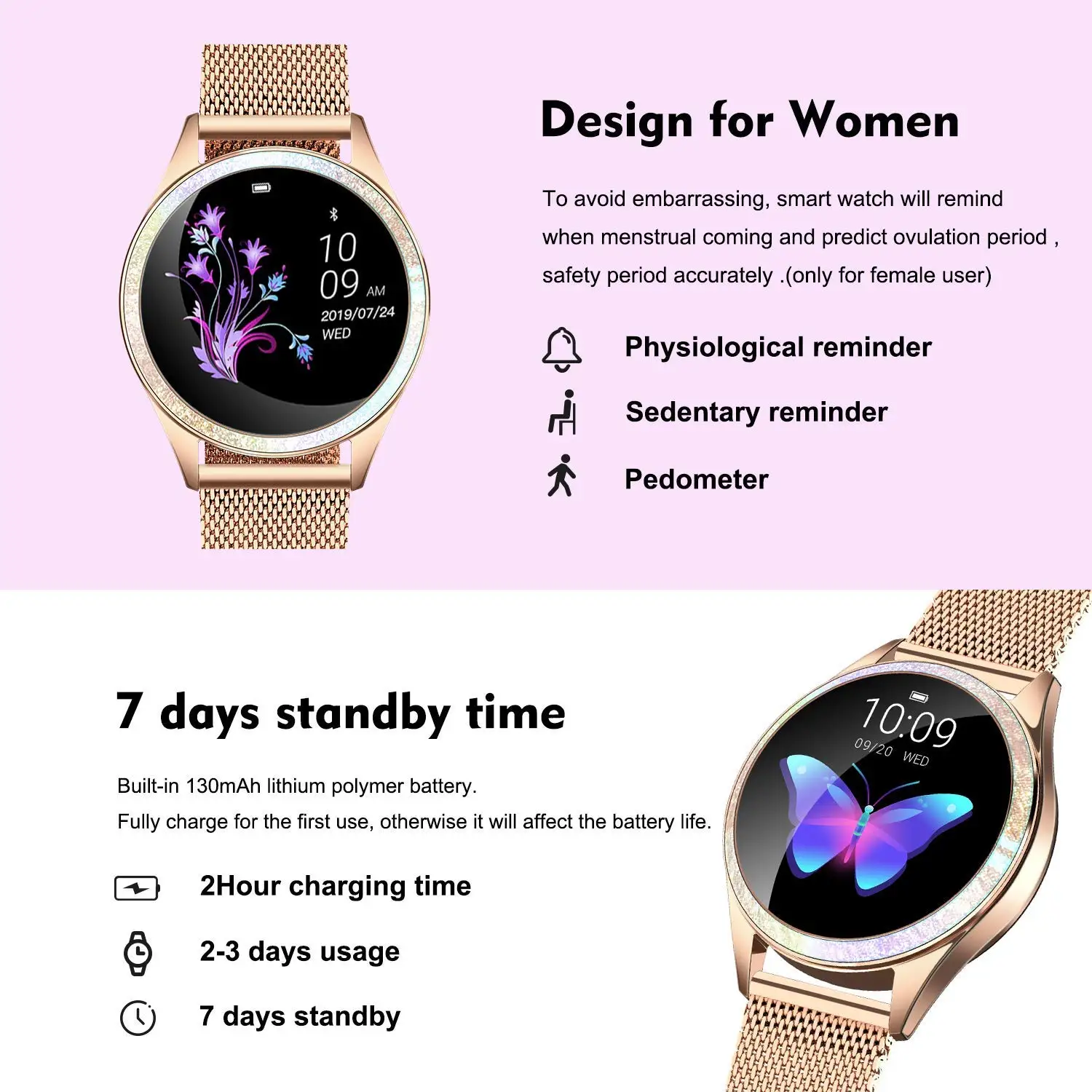 KW20 Smart Watch WomenBluetooth Fitness Tracker for IOSAndroid Sport Activity Tracker with Sleep/Heart Rate Monitor Calorie
