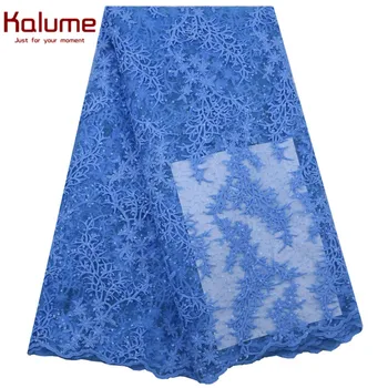 

High Quality African Sequins Lace Fabric Sky Blue French Net Embroidery Tulle Lace Fabric For Nigerian Wedding Party Dress 1855