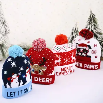 

LED Christmas Hat Beanie Sweater Christmas Santa Hat Light Up Knitted Hat For Kid Adult For Christmas Party