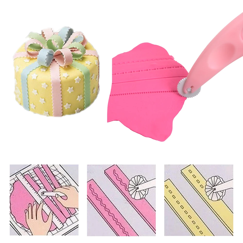 4 колеса помадки тиснение резак Обледенение сшивание нож Sugarcraft паста
