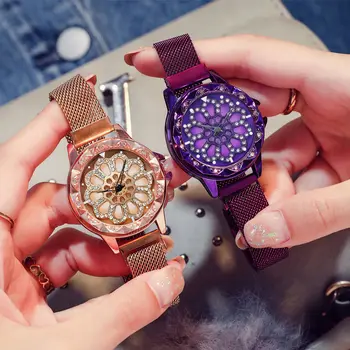 

2019 Women's Watch Watch Starry Sky Women's Watch Casual Rose Rotating Net with Quartz Watch Clock Relogio Feminino