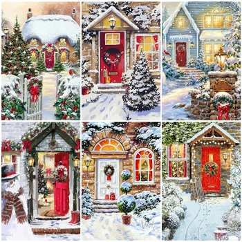 

AZQSD DIY Coloring By Numbers Winter Landscape Unframe Home Decor Drawing On Canvas Oil Painting By Numbers Tree Christmas Gift