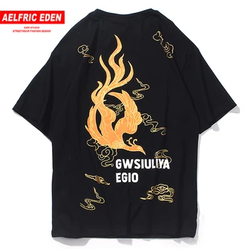 

Aelfric Eden 2020 Spring HipHop Streetwear Short Sleeve Orange Phoenix Print Oversize T Shirt Men Fashionable Loose Couple Dress