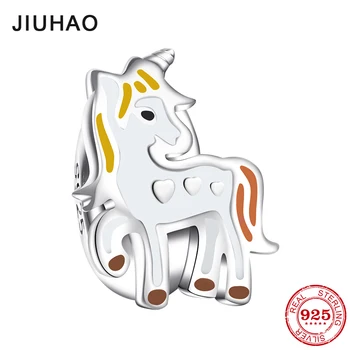 

High quality Enamel Unicorn Licorne 925 Sterling Silver Spacer Stopper Beads Fit Original European Charm Bracelet Jewelry making