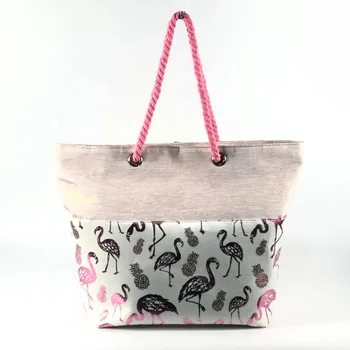 

2020 new style Pink Flamingo Fashion Shoulder Tote Shopping Beach Bag Handbag Paper Environmental Protection Pu Strap