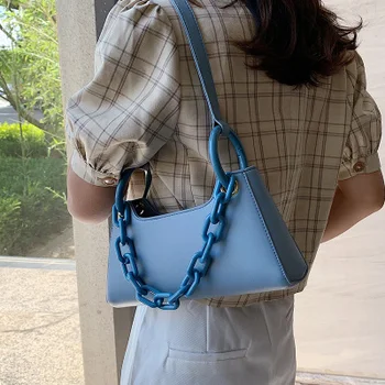 

Acrylic chain crossbody bag Simple Solid Color Women Shoulder Messenger Bag High quality Women handbag Female Armpit bag 2020