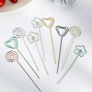 

304 Stainless Steel Fruit Stick Creative Notepad Business Card Holder Fruit Snack Tab Fork Fruit Pin One-piece Cocktail Tab