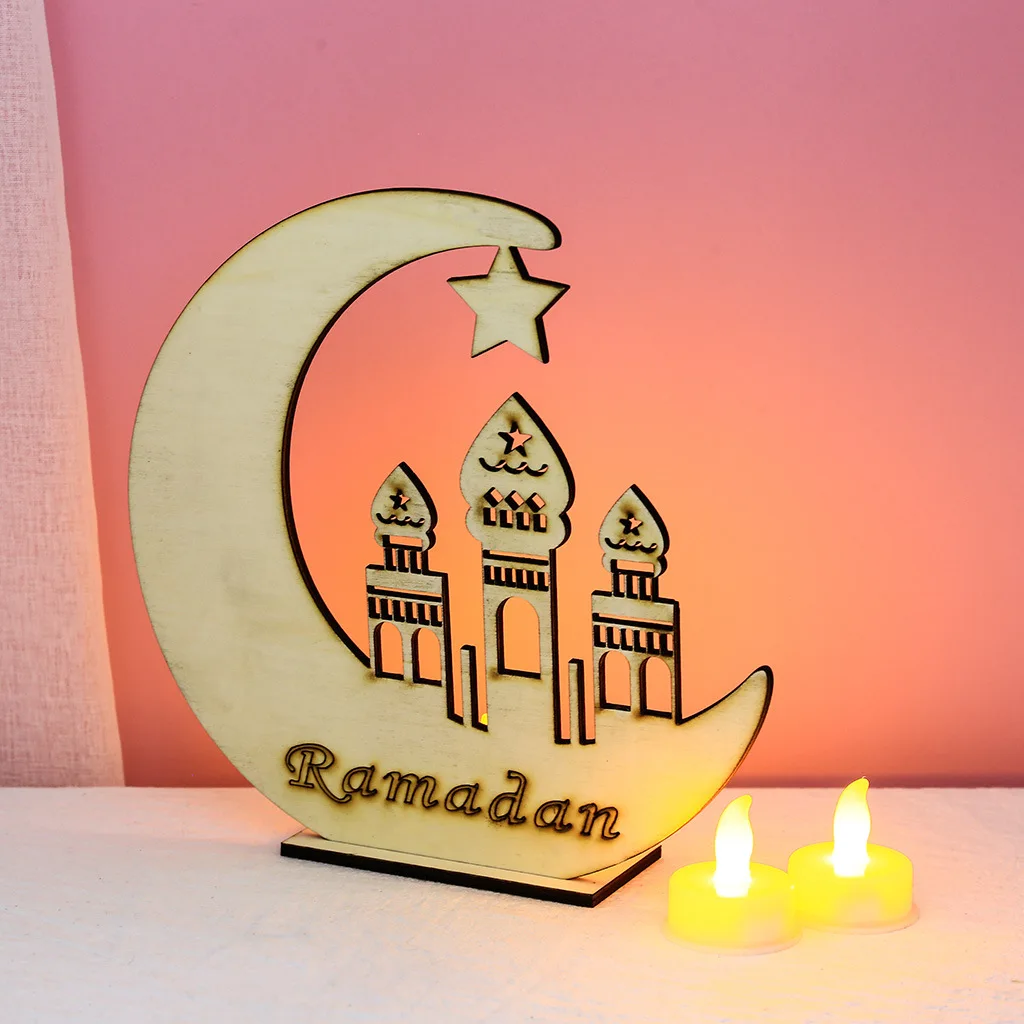 

Home Moon LED Candles Light Wooden Plaque Hanging Pendant Islam Muslim Event Party Supplies Christmas Decorations for Home