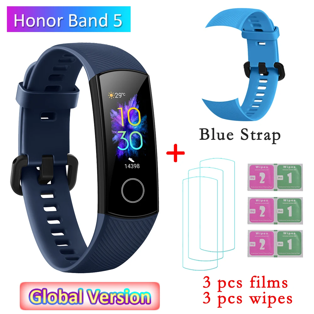 Huawei Honor Band 5 фитнес-браслет BT4.2 мониторинг сердечного ритма в режиме реального времени водонепроницаемые Смарт-часы несколько спортивных режимов - Цвет: BL  Blue Straps