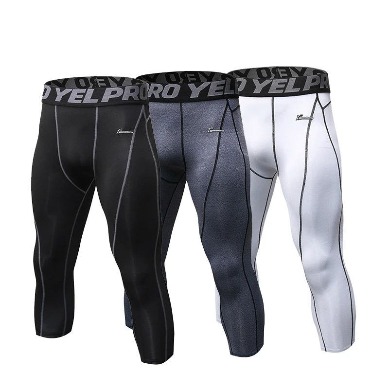 Professional Men Compression Running Pants Sports Tights Basketball Skinny Leggings Quick Dry Gym Fitness Training Cropped | Спорт и