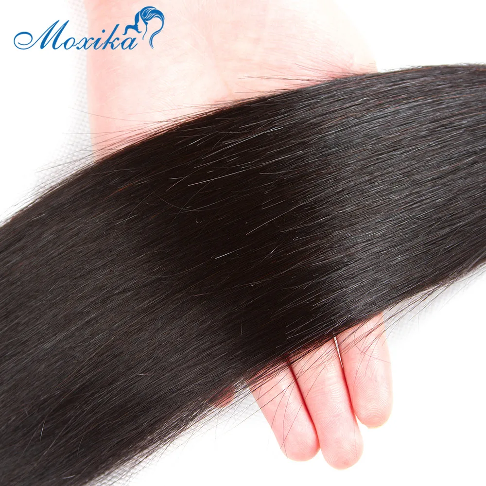 Moxika малазийские прямые волосы пучки с закрытием средняя часть L Remy человеческие волосы пучки с Ким K Кружева Закрытие с пучками