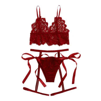 

2020 summer women's underwear set sexy lace adjustable strap lace panties suspender bra hot sale fashion