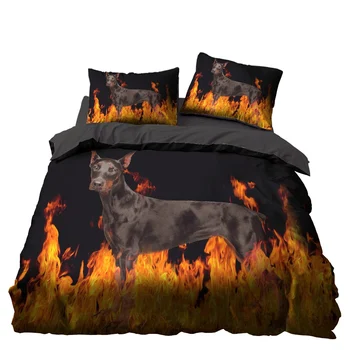 

Fire Puppy Dog Bedroom Decor Bedding Set Microfiber Black Background 1PC Duvet Cover with Pillowcases No Comforter Drop Ship