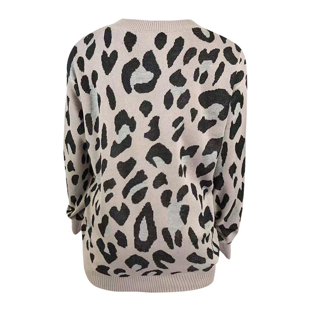 Зимний Теплый леопардовый вязаный женский свитер Повседневный модный Свободный пуловер с v-образным вырезом уличная Перемычка Топы Maglioni Donna# Y3