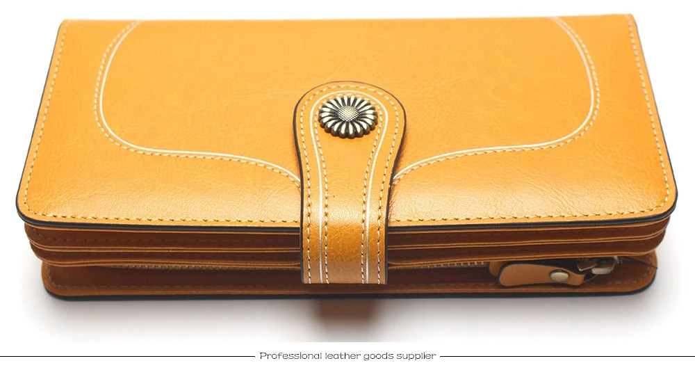 RFID Блокировка винтажный бумажник с масляно-восковой пропиткой кожаный бумажник большой емкости длинный бронзовый Солнечный цветок Дамский кошелек для женщин