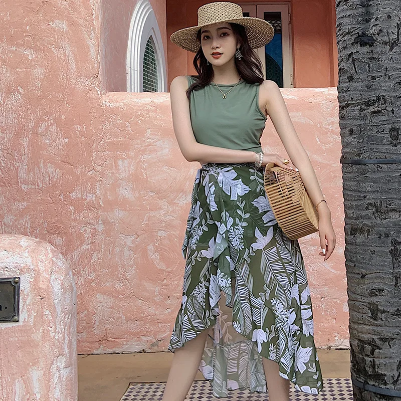 

Seaside Holiday Two-piece Swimsuits Women's Three-piece Set-Slimming Belly Covering INS-Style Long Skirts Swimwear Slimming Legs