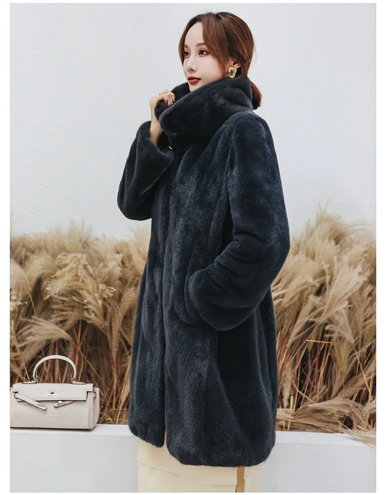 winter new whole mink fur coat female long section slim slimming mink fur coat jacket