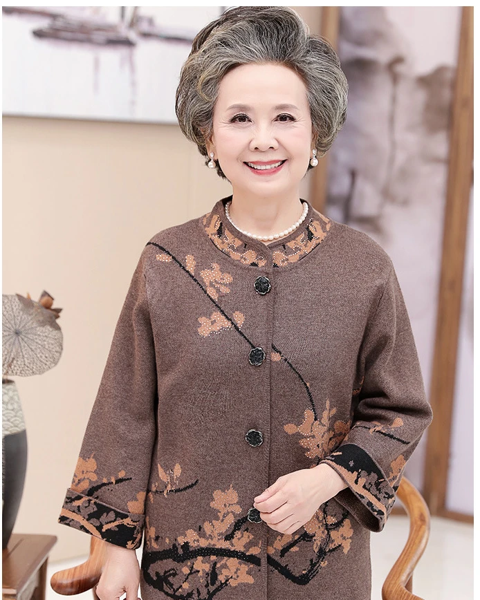 

Sweater Women 2020 Autumn Winter New Middle-Aged Women Flower Cardigan Thicken 60-70 Years Old Women'S Jacket C27