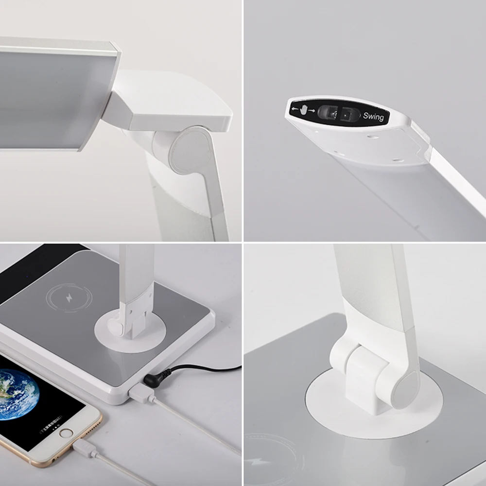 LEDDeskLamp72bulb3ColorHandSweepWirelessChargingforphone360DegreeRotationTouchEyeprotectwithtimerTablelamp