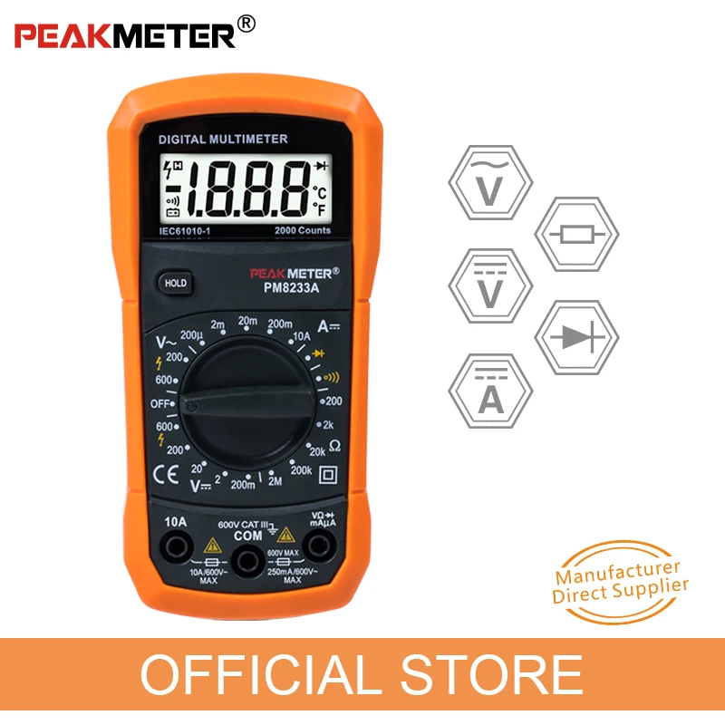 

Official PEAKMETER PM8233 series(A&B) Best low price Pocket Size Clear LCD display AC DC 2000 counts Manual Digital Multimeter