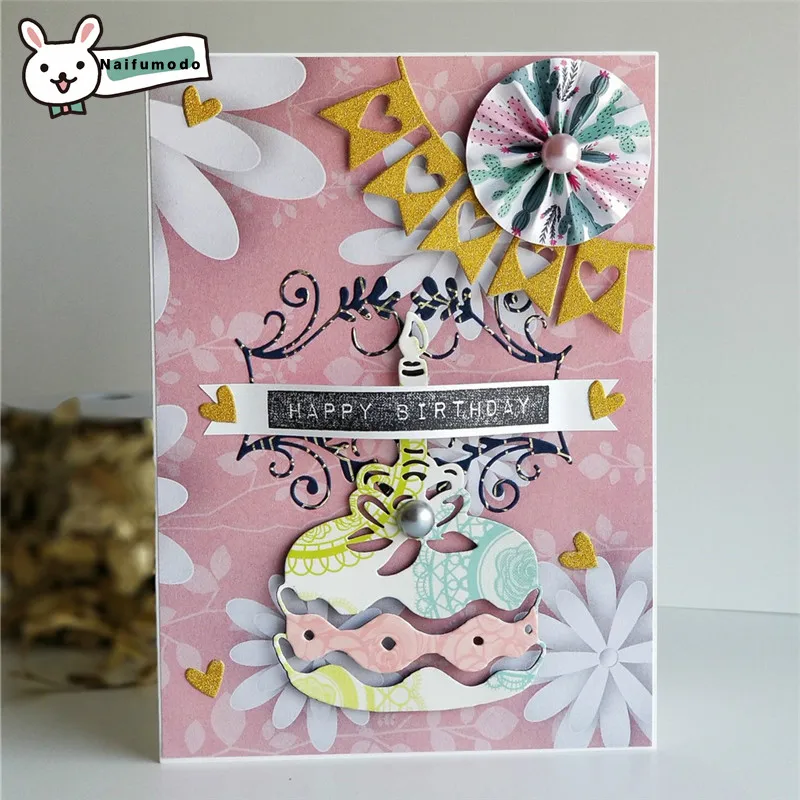 

Naifumodo Cutting Dies Metal Dies Happy Birthday Cake Die Scrapbooking Album Card Making Embossing Stencil Diecuts Decor