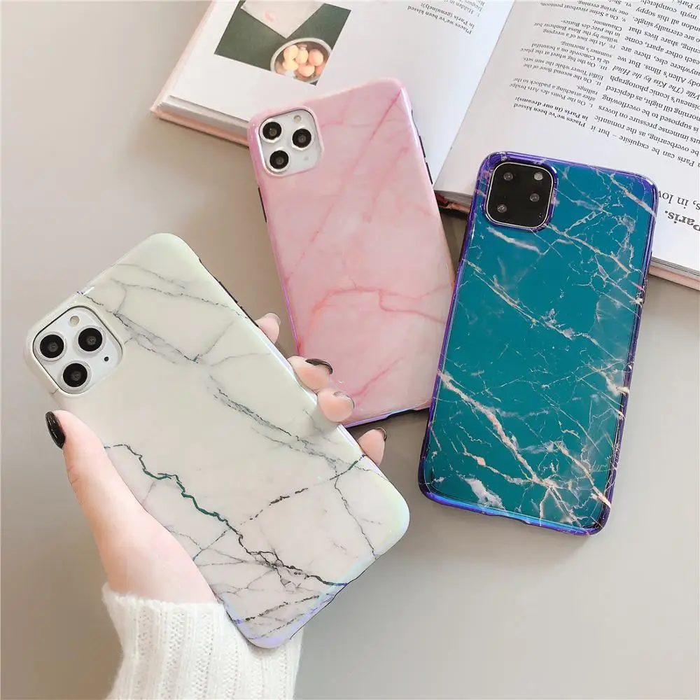 Glossy Gradient Blue Light Pink White Marble Phone Case For iPhone XS 11 Pro Max X XR 6 6s 7 8 Plus Soft Back Cover Funda Coque |
