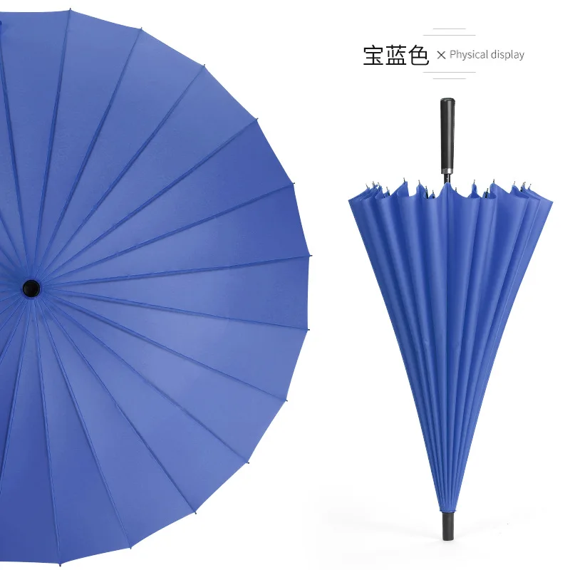 Women's Parapluie Business Umbrella Men Quality 24K Strong Windproof Glassfiber Frame Wooden Long Handle Umbrella - Цвет: blue