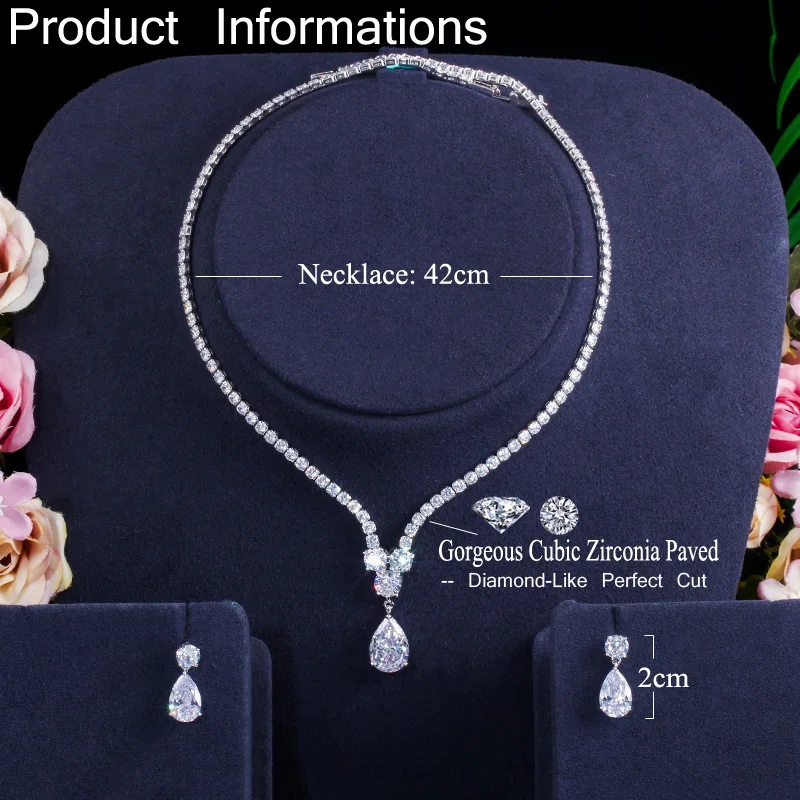 CWWZircons Fashion Cubic Zirconia Water Drop Pendant Necklace and