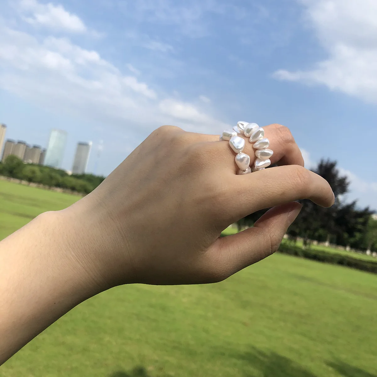 

Beaded Double Layer Rings Baroque Style Special Shaped Pearl Combination Set Ring Wedding Engagement Rings For Women New