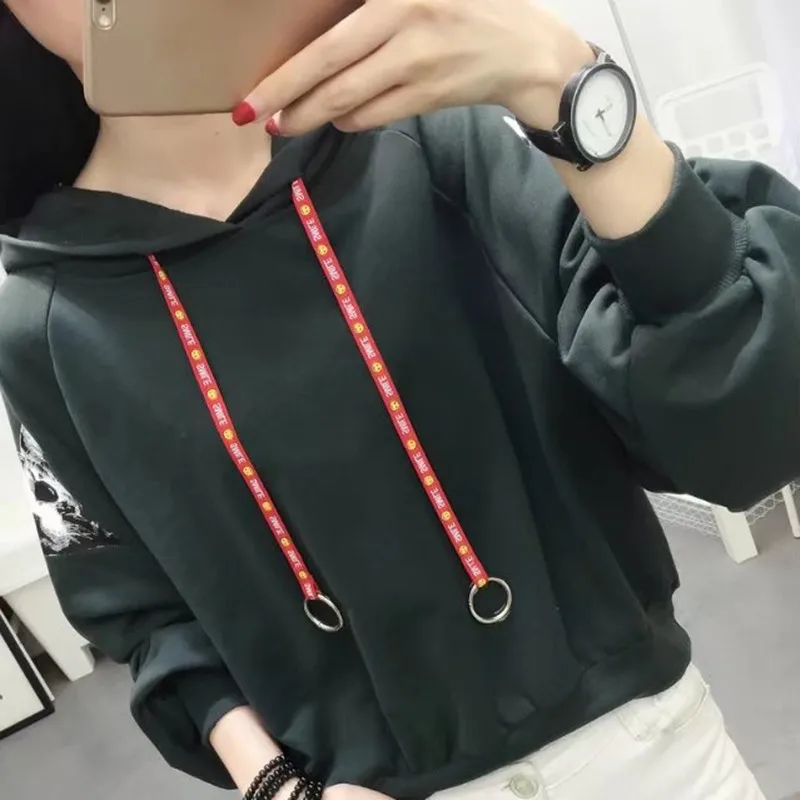 Милые кошки с длинным рукавом панк Толстовка Осень Зима harajuku kawaii толстовки